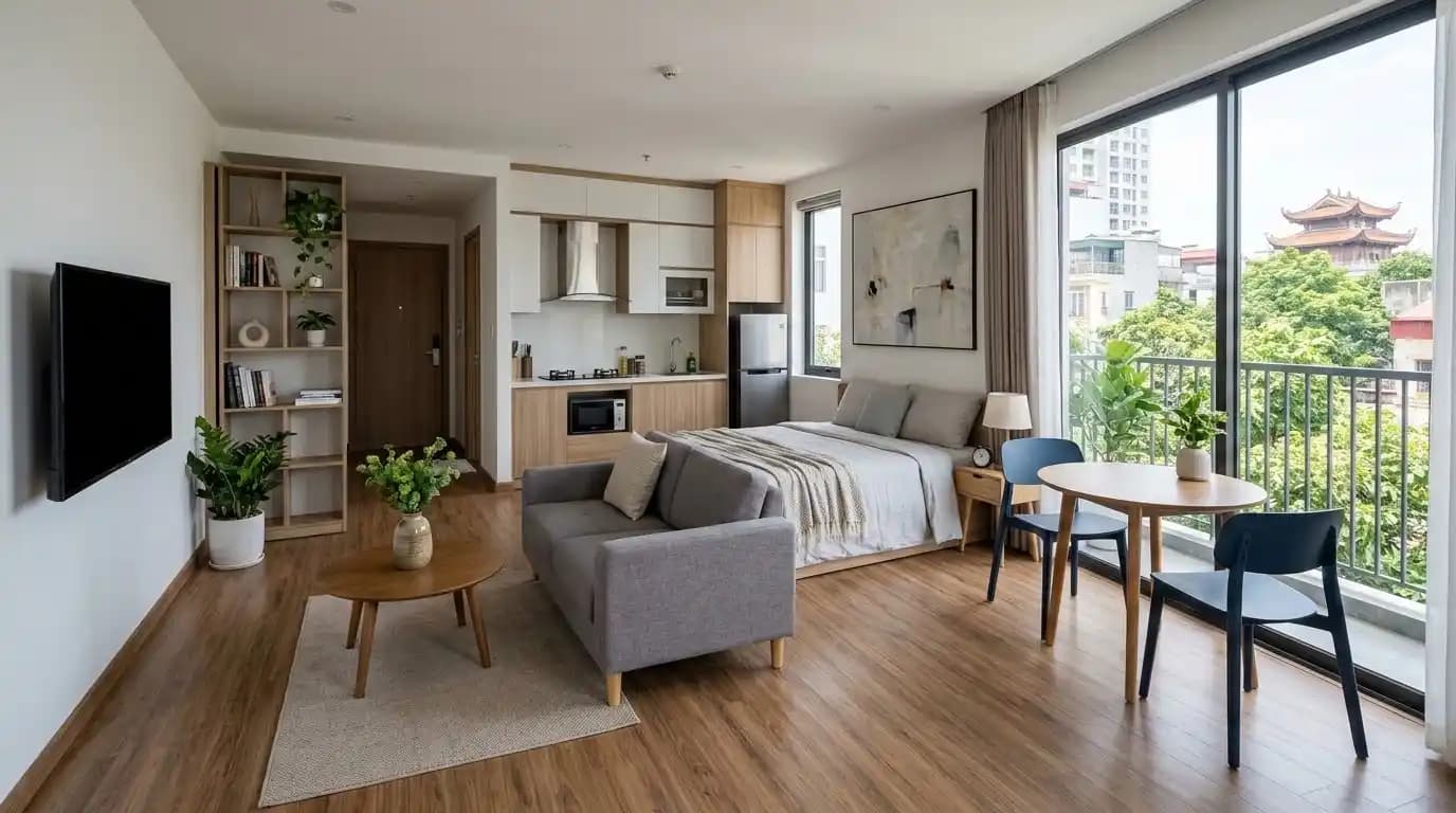 Serviced studio with housekeeping