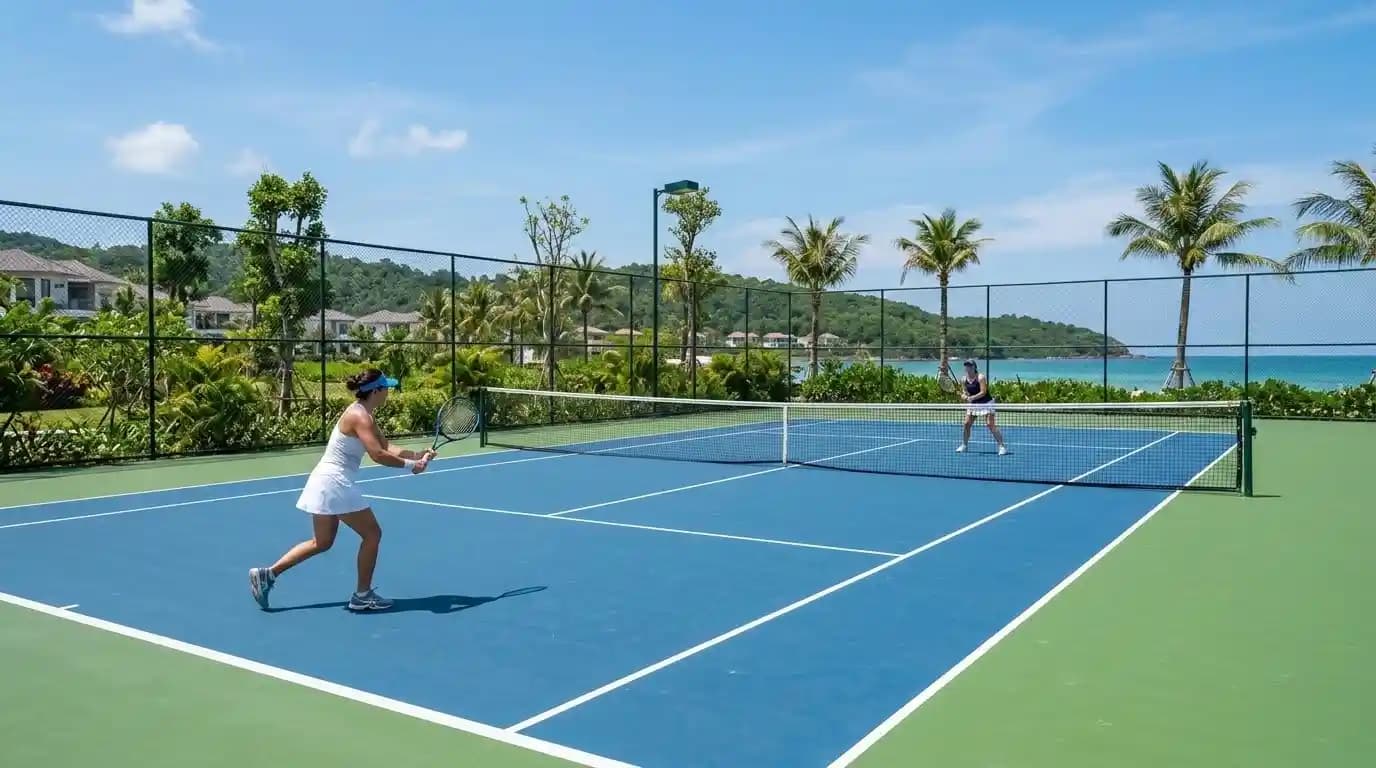 Riverside tennis court in An Thoi