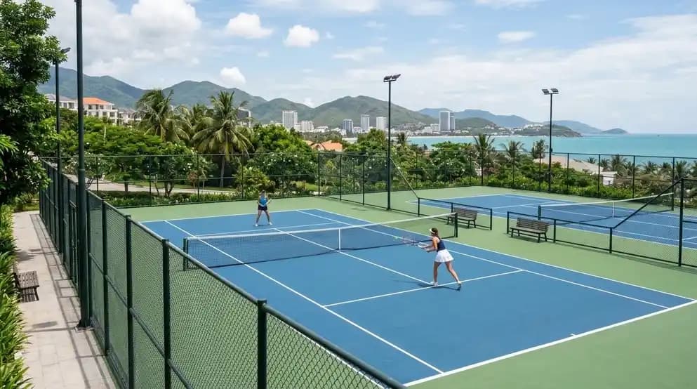 Riverside tennis court in Phuoc Long